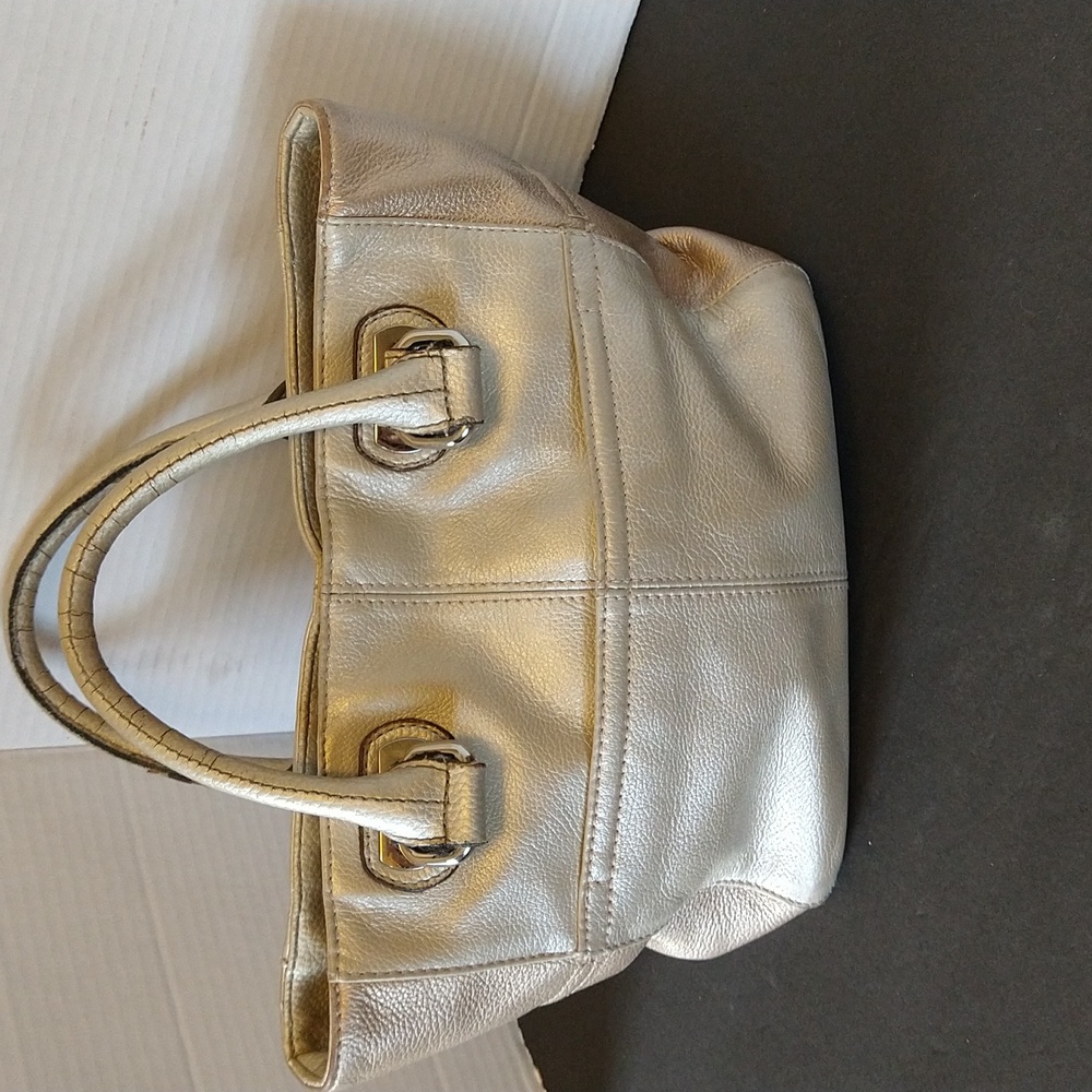 VGUC. Tiganelli two tone silver and gold leather satchel.